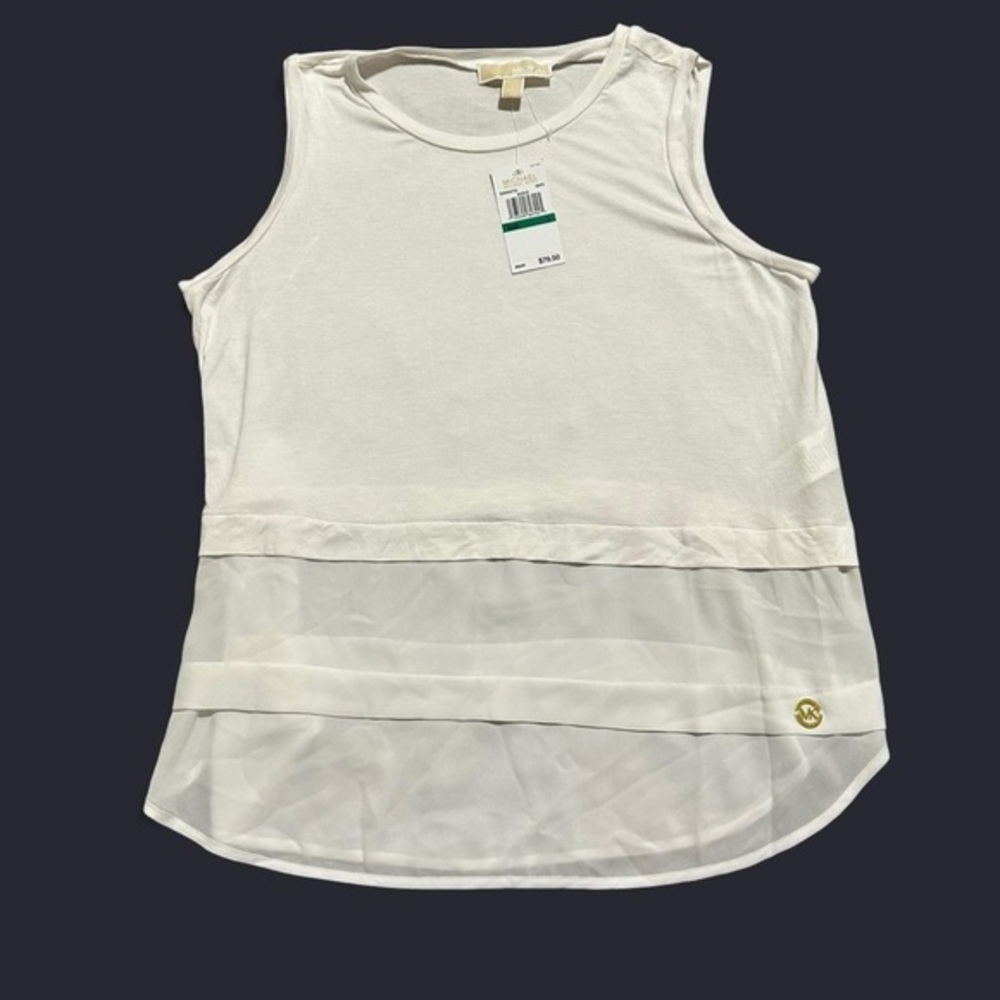 MICHAEL Michael Kors Cream Tank Top with Sheer Hem, Size Large, NWT